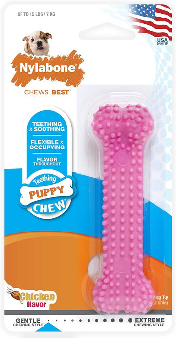 Juguete Nylabone perro Puppy Chew Dental Bone Rosa cachorro 7kg | G.Valkyria - imagen 1