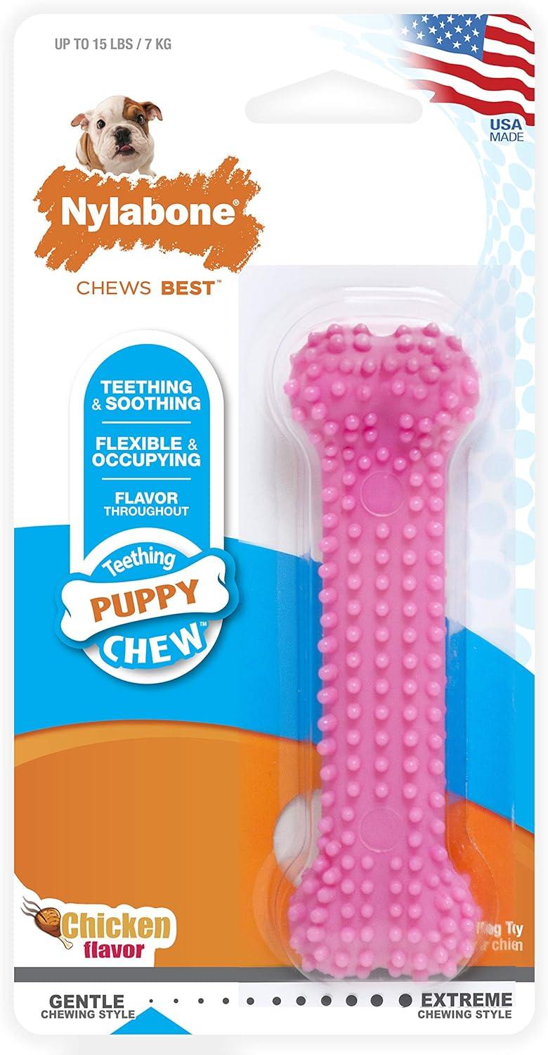 Juguete Nylabone perro Puppy Chew Dental Bone Rosa cachorro 7kg | G.Valkyria - imagen 1