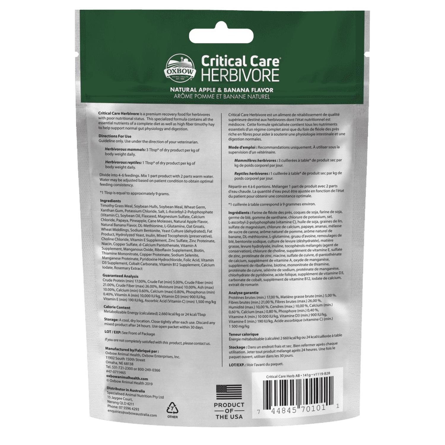 Oxbow Critical Care Manzana Plátano cuyo conejo chinchilla 141g | G.Valkyria - imagen 2