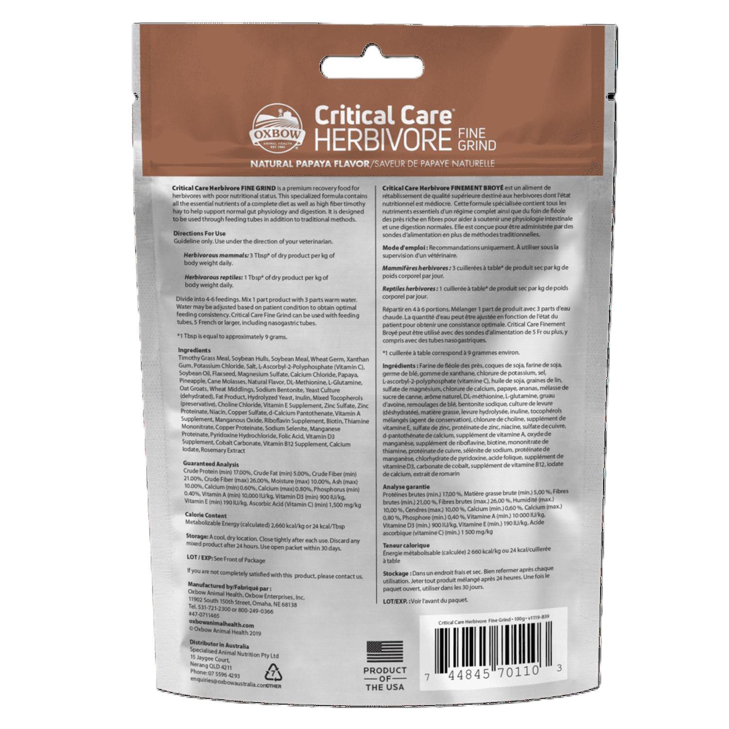 Oxbow critical care papaya conejo cuyo tortuga iguana 100g | G.Valkyria - imagen 2