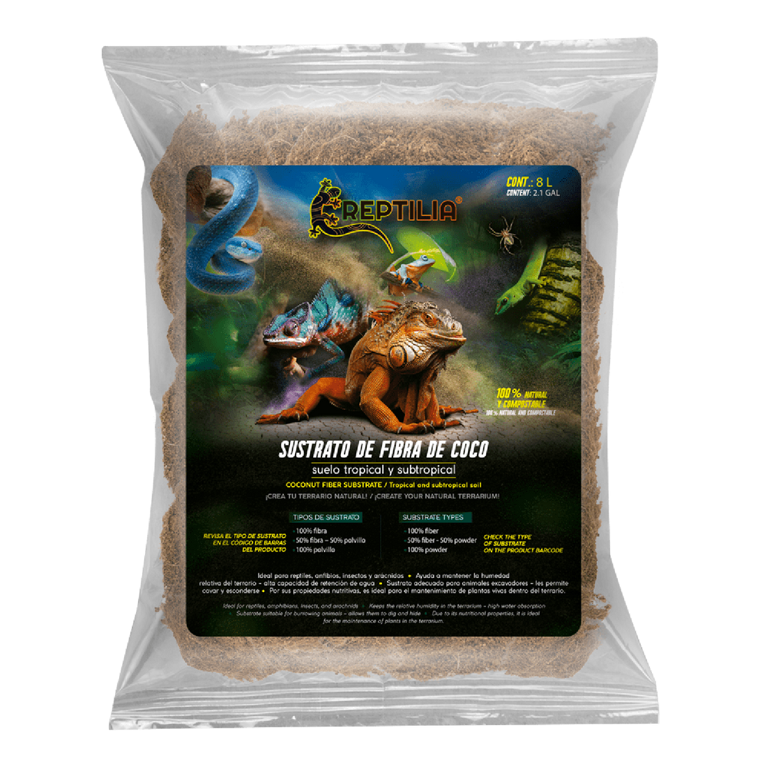 Reptilia Sustrato De Coco Fibra y Polvillo reptiles 8L | G.Valkyria - imagen 1