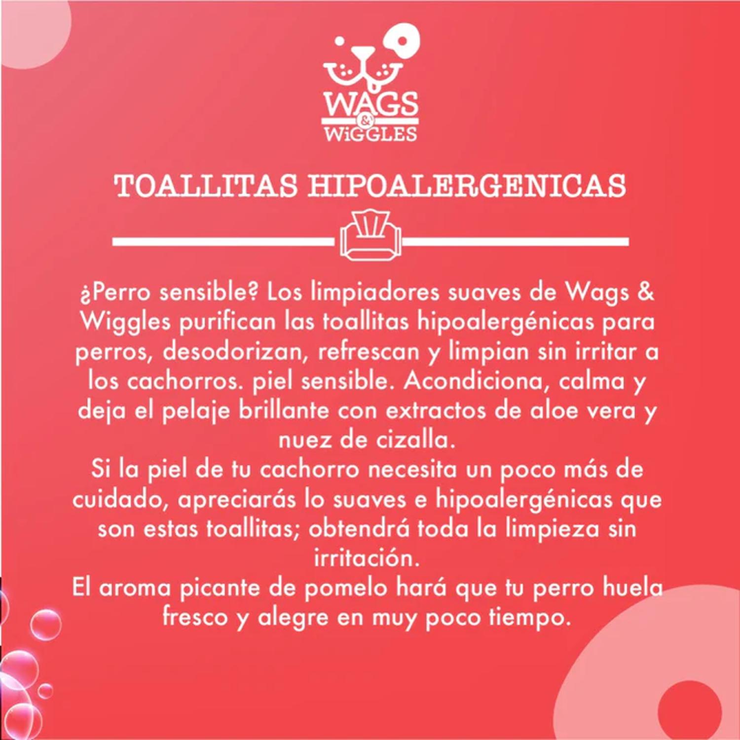 Toallitas hipoalergénicas perro Whiskers & Wiggles 100 pzas de Wags and Wiggles | G.Valkyria - imagen 4